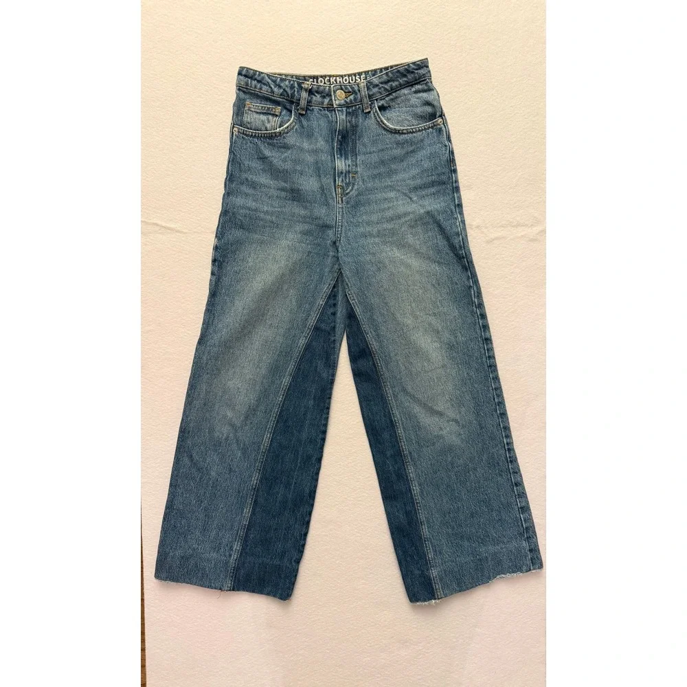 VTG 90s Clockhouse‎ Two Tone Patchwork Baggy Skater Wide Leg Jeans 27